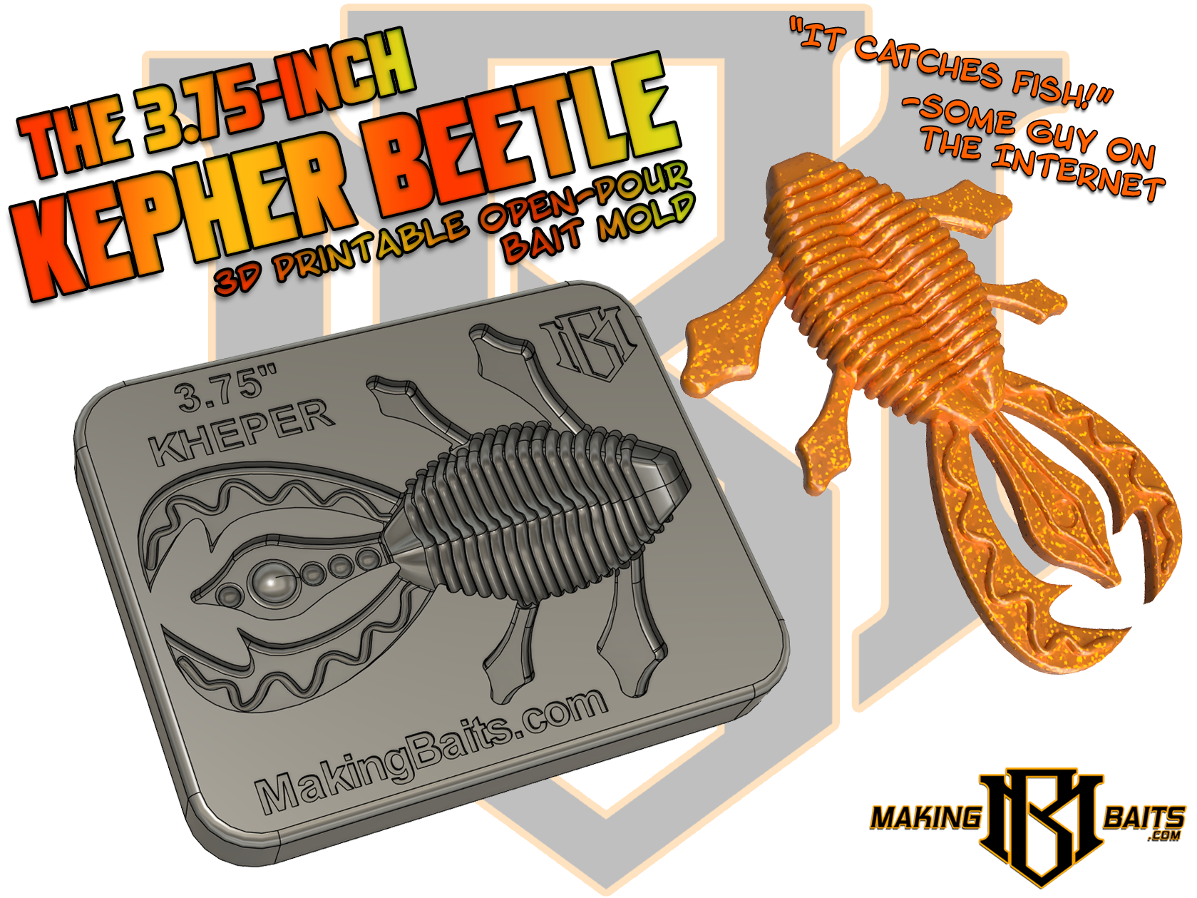 Making Baits 3.75-inch Kepher Beetle Open pour Mold