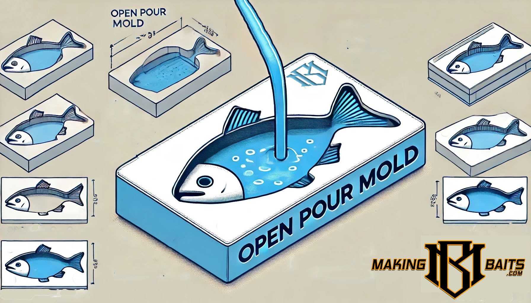 Making Baits diagram of an open pour mold. 